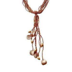 Atomic Orange Tassel Necklace Braided Shell Bead 28 Inch Vintage